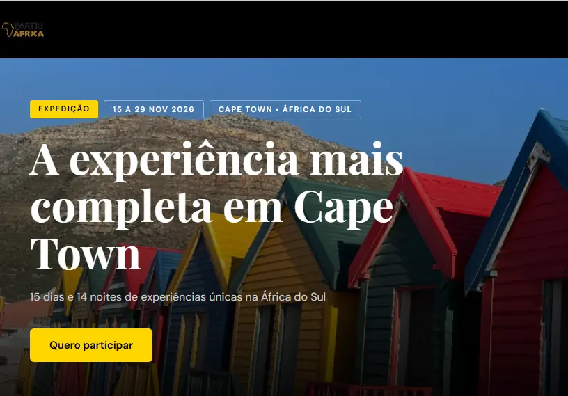 Página digital do projeto de turismo Partiu África